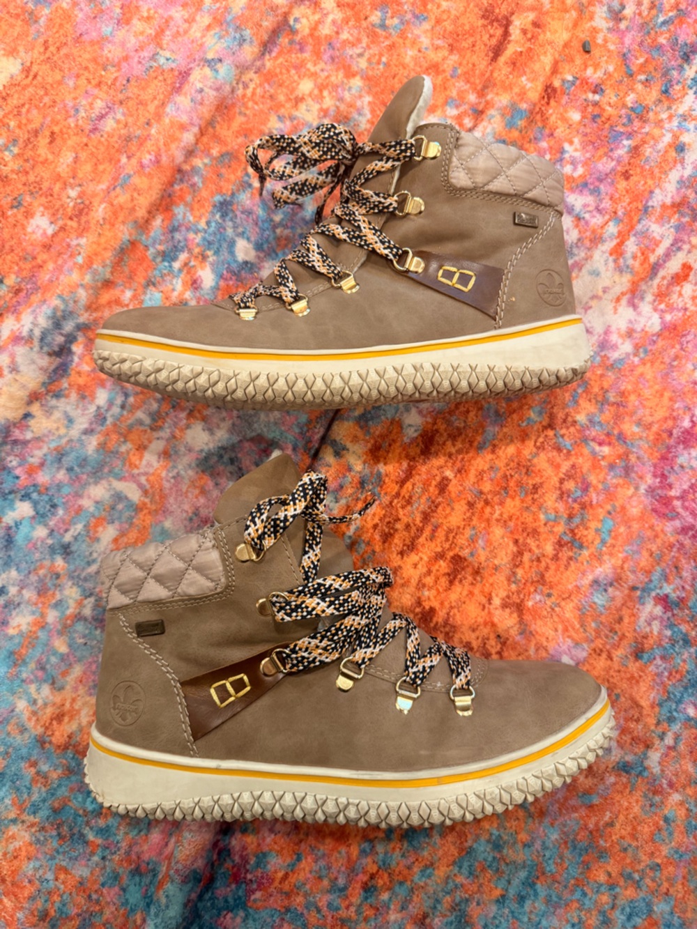 Rieker Waterproof Faux Lined Winter Boots Women 41 Taupe Hiking Fit Like 9.5/10